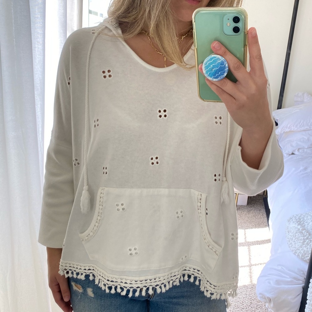 Anthropologie Fringe and Eyelet Hoodie